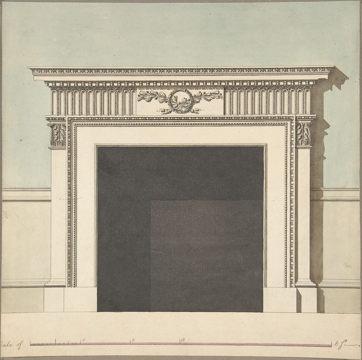 Design for a Chimneypiece, John Yenn (British, London (?) 1750–1821 London), Pen and ink, watercolor 