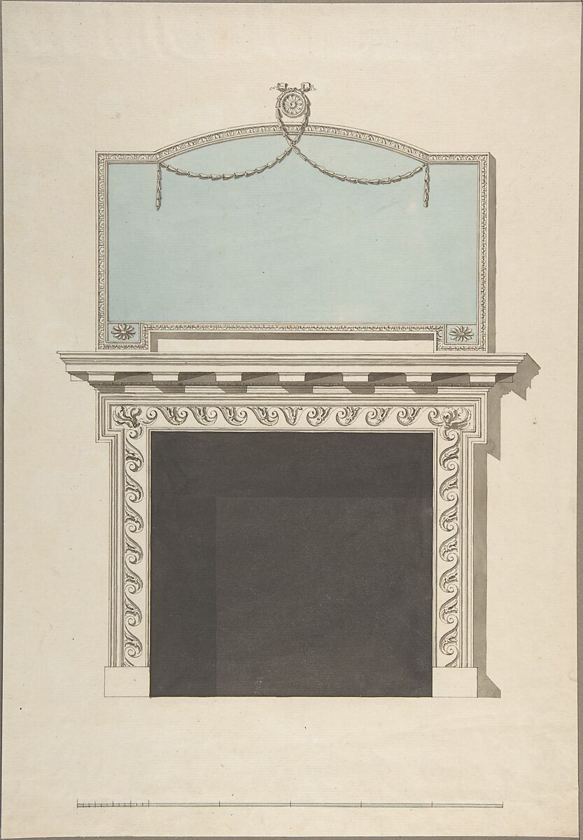 Design for a Chimneypiece, John Yenn (British, London (?) 1750–1821 London), Pen and ink, watercolor 