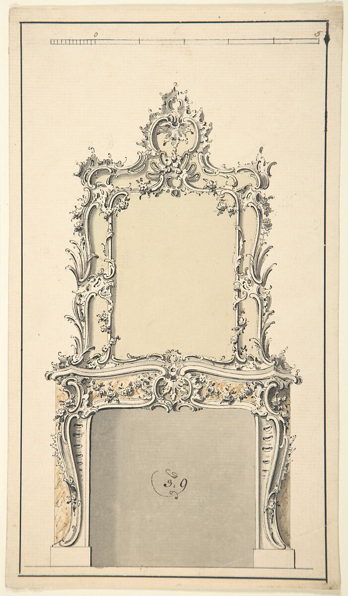 Design for a Fireplace, Sir Henry Cheere (British, London 1703–1781 London), Pen and brown ink, brush and pale brown and green wash and watercolor 