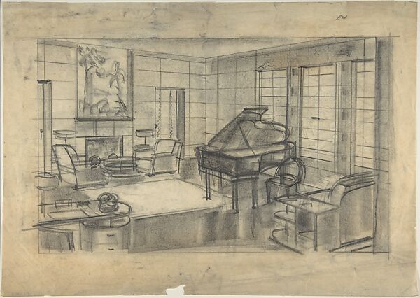 Preliminary Design for a Sitting Room with a Grand Piano, Arundell Clarke Ltd. (London), Graphite 