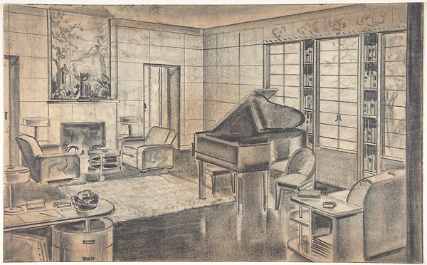 Design for a Sitting Room with a Grand Piano, Arundell Clarke Ltd. (London), Graphite 