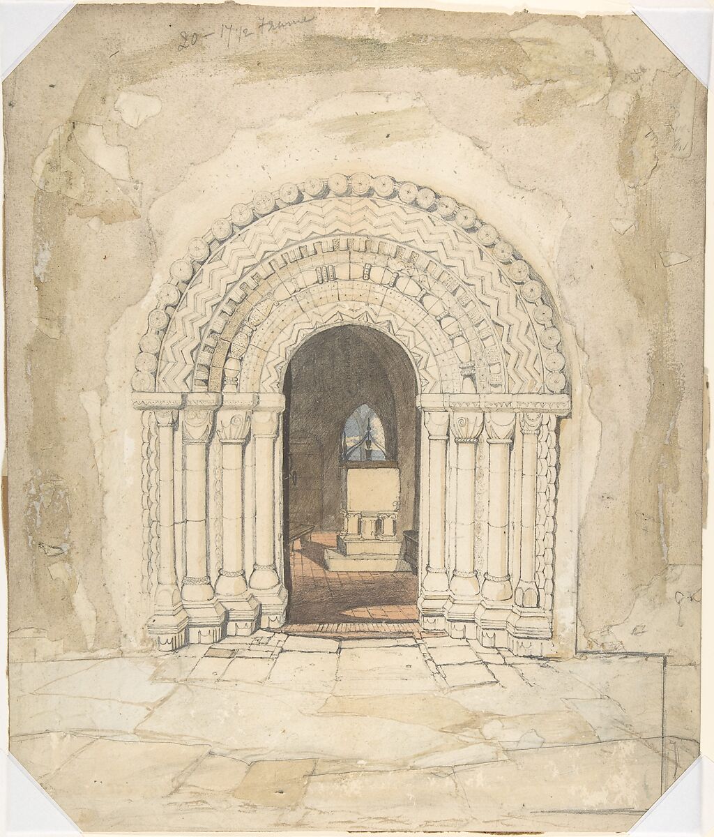 Doorway, Heckingham Church, John Sell Cotman (British, Norwich 1782–1842 London), Graphite and watercolor 