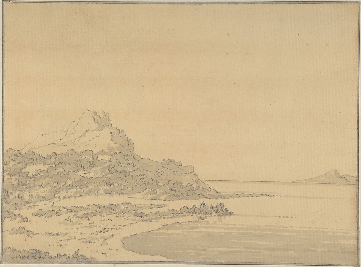 Coastal Landscape, Alexander Cozens (British, Russia 1717–1786 London), Graphite, brush and gray wash; laid down on original paper mount with gray wash 