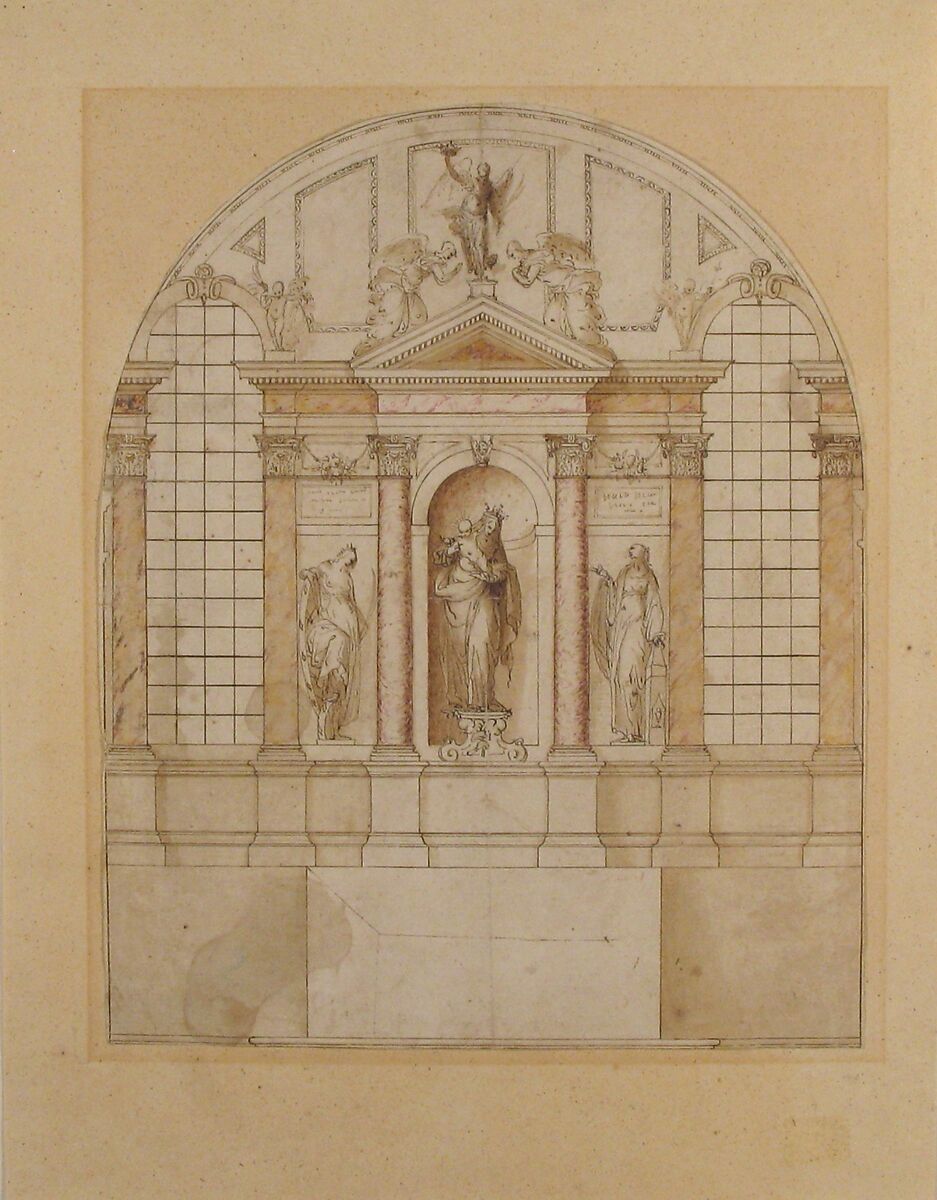 Design for an Altarpiece, Anonymous, French, 18th century, Pen and brown ink, brush and brown and rose wash