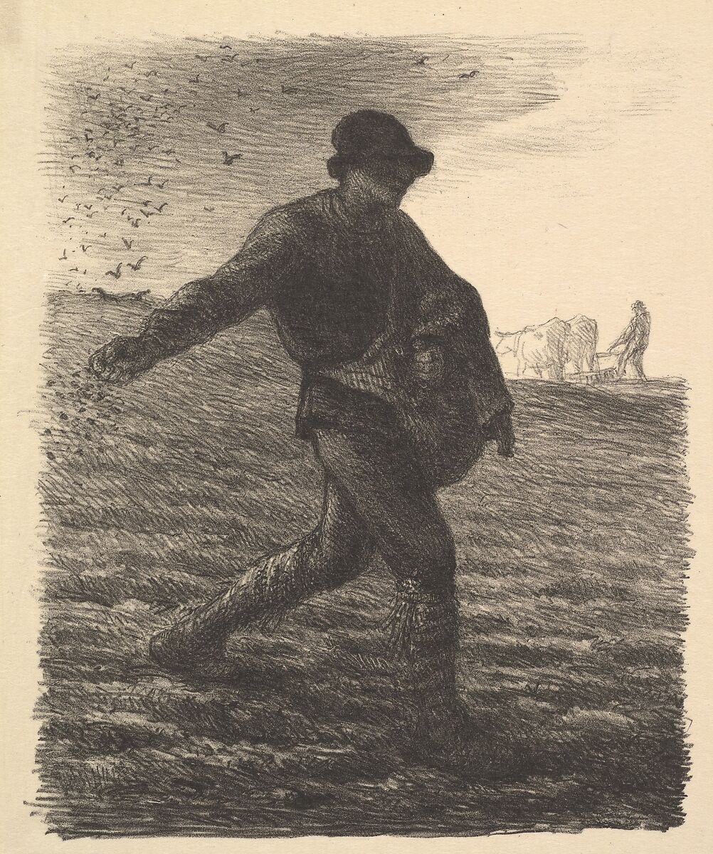 The Sower, Jean-François Millet (French, Gruchy 1814–1875 Barbizon), Lithograph on thin laid paper; second (final) state; 1879 or later; posthumous impression 