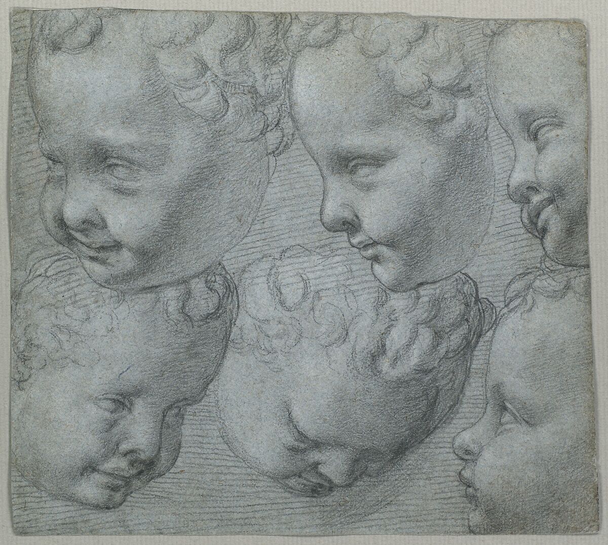Studies of the Head of an Infant (after a three-dimensional model), Poppi (Francesco Morandini) (Italian, Poppi 1544–1597 Florence), Black chalk
