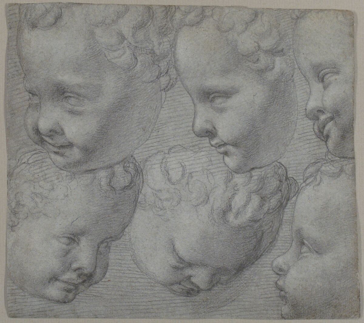 Studies of the Head of an Infant (after a three-dimensional model), Poppi (Francesco Morandini) (Italian, Poppi 1544–1597 Florence), Black chalk