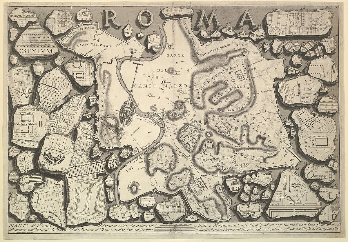 Plan of Rome..., from Le Antichità Romane (Roman Antiquities), Giovanni Battista Piranesi (Italian, Mogliano Veneto 1720–1778 Rome), Etching 