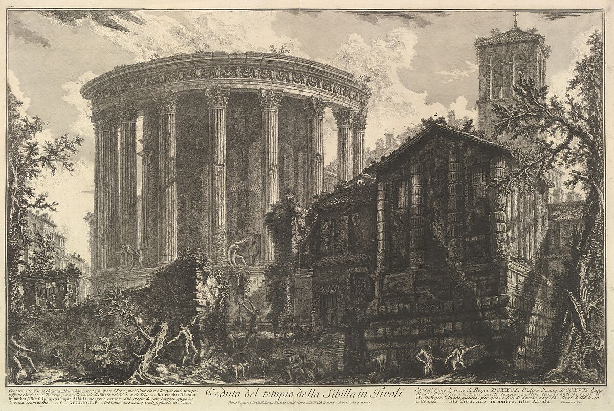 View of the Temple of the Temple of the Sibyl at Tivoli, from Vedute di Roma (Roman Views), Giovanni Battista Piranesi (Italian, Mogliano Veneto 1720–1778 Rome), Etching; first state of five (Hind) 