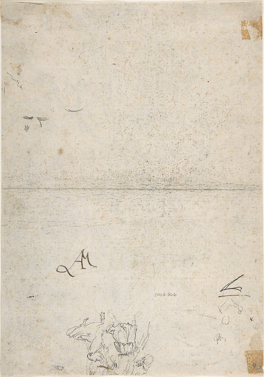 Joachim and the Angel (recto); Three figures with loose draperies (verso, in upper right hand corner), Anton Möller the Elder (German, Königsberg, 1563/65–1611, Danzig [Gdansk]), Pen and black ink