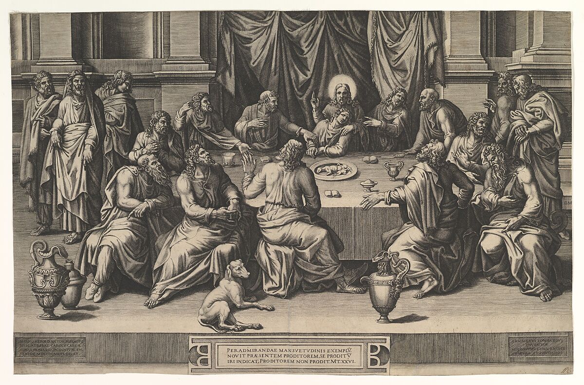 The Last Supper, Giorgio Ghisi (Italian, Mantua ca. 1520–1582 Mantua), Engraving; second state of four (BLL) 