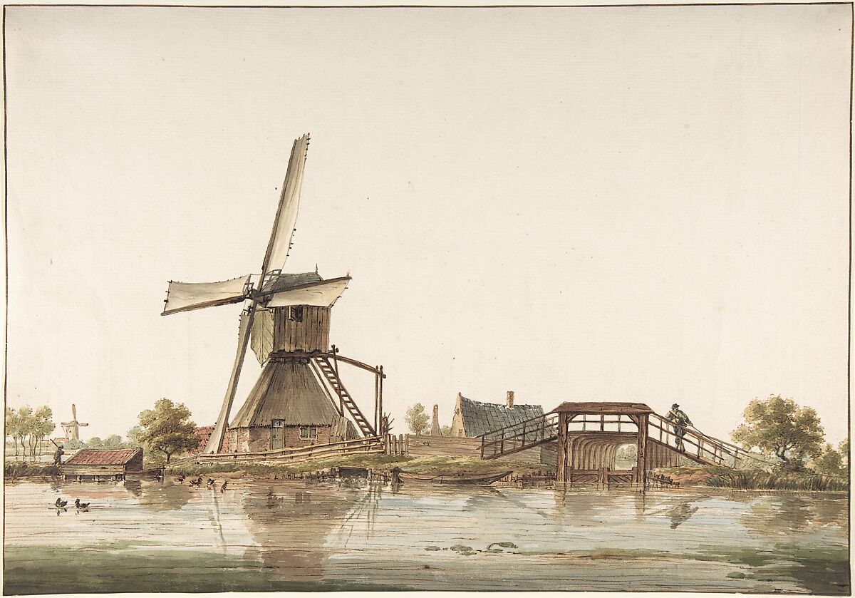 Landscape with Windmill, Anthonie Erkelens (Dutch, 1774–1804), Pen and brown ink and watercolor 