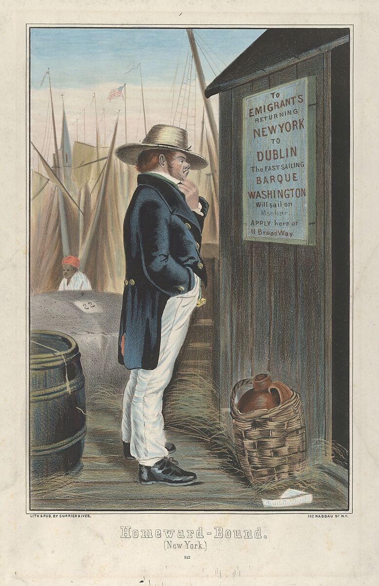 Homeward Bound (New York), After Erskine Nicol (British, Leith, Scotland 1825–1904 Feltham, Middlesex), Hand-colored lithograph 