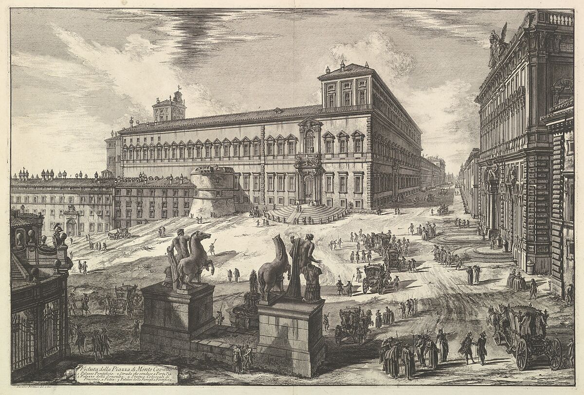 View of the Piazza di monte Cavallo, from Vedute di Roma (Roman Views), Giovanni Battista Piranesi (Italian, Mogliano Veneto 1720–1778 Rome), Etching; first state of four (Hind) 