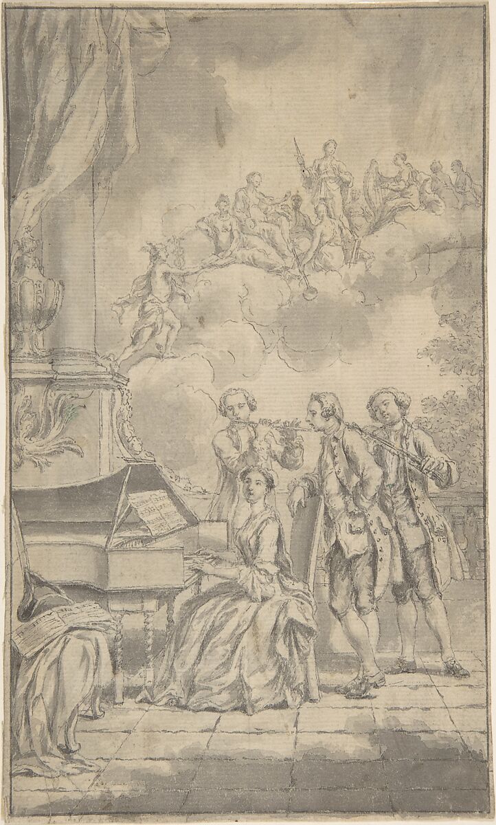 A Musical Gathering, Attributed to Samuel Wale (British, Great Yarmouth, Norfolk 1721–1786 London), Pen and ink, brush and gray wash, over graphite 