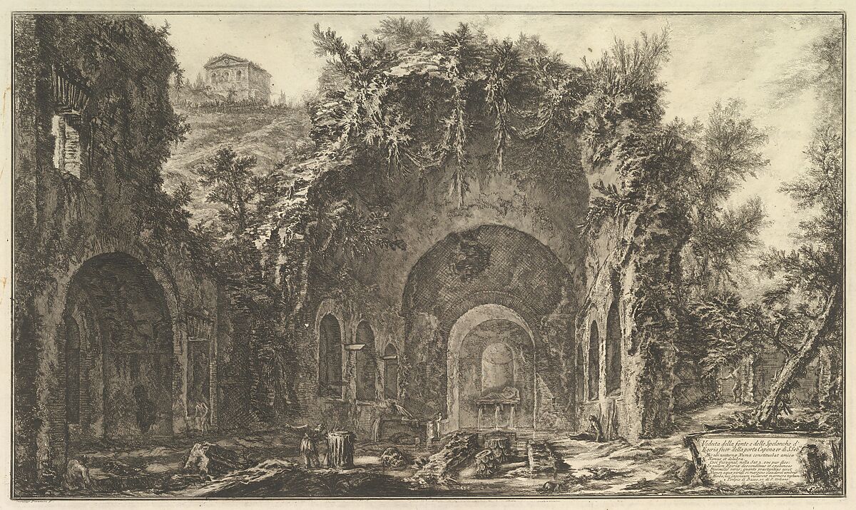 The so-called Grotto of Egeria (Veduta della fonte e delle spelonche d'Egeria fuor della Porta Capena), Giovanni Battista Piranesi (Italian, Mogliano Veneto 1720–1778 Rome), Etching 