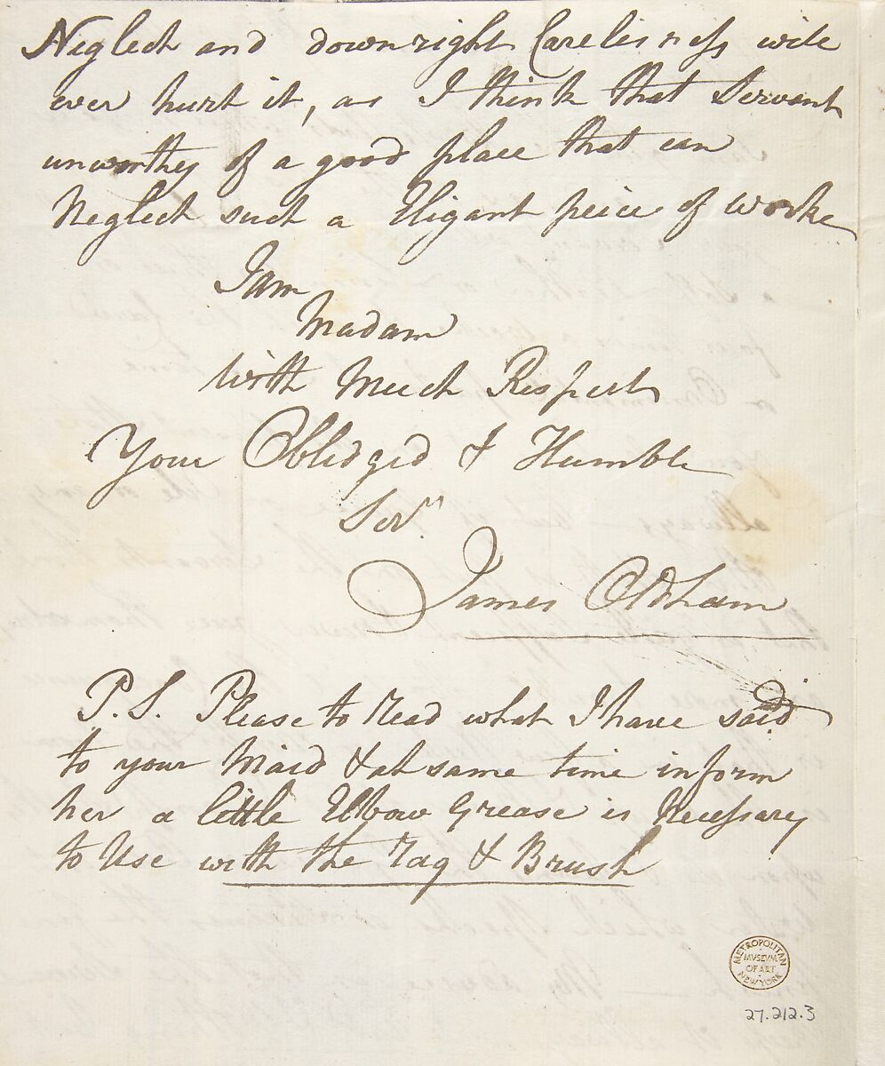 Letter, Written by James Oldham (British, active late 18th century), Pen and brown ink
