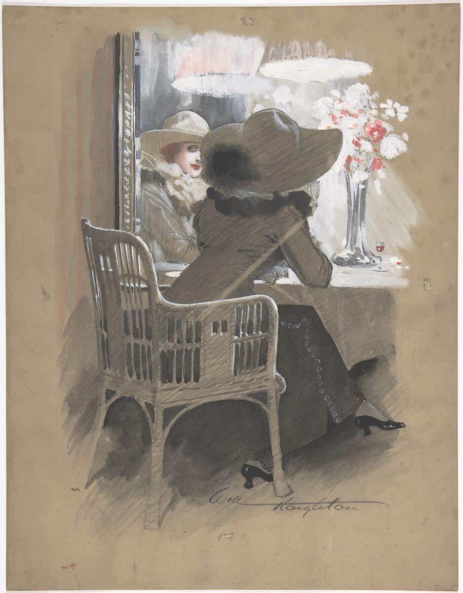 Portrait of a Woman Seated at a Table, Will Houghton (British, died 1916), Watercolor, white and red tempera over graphite 