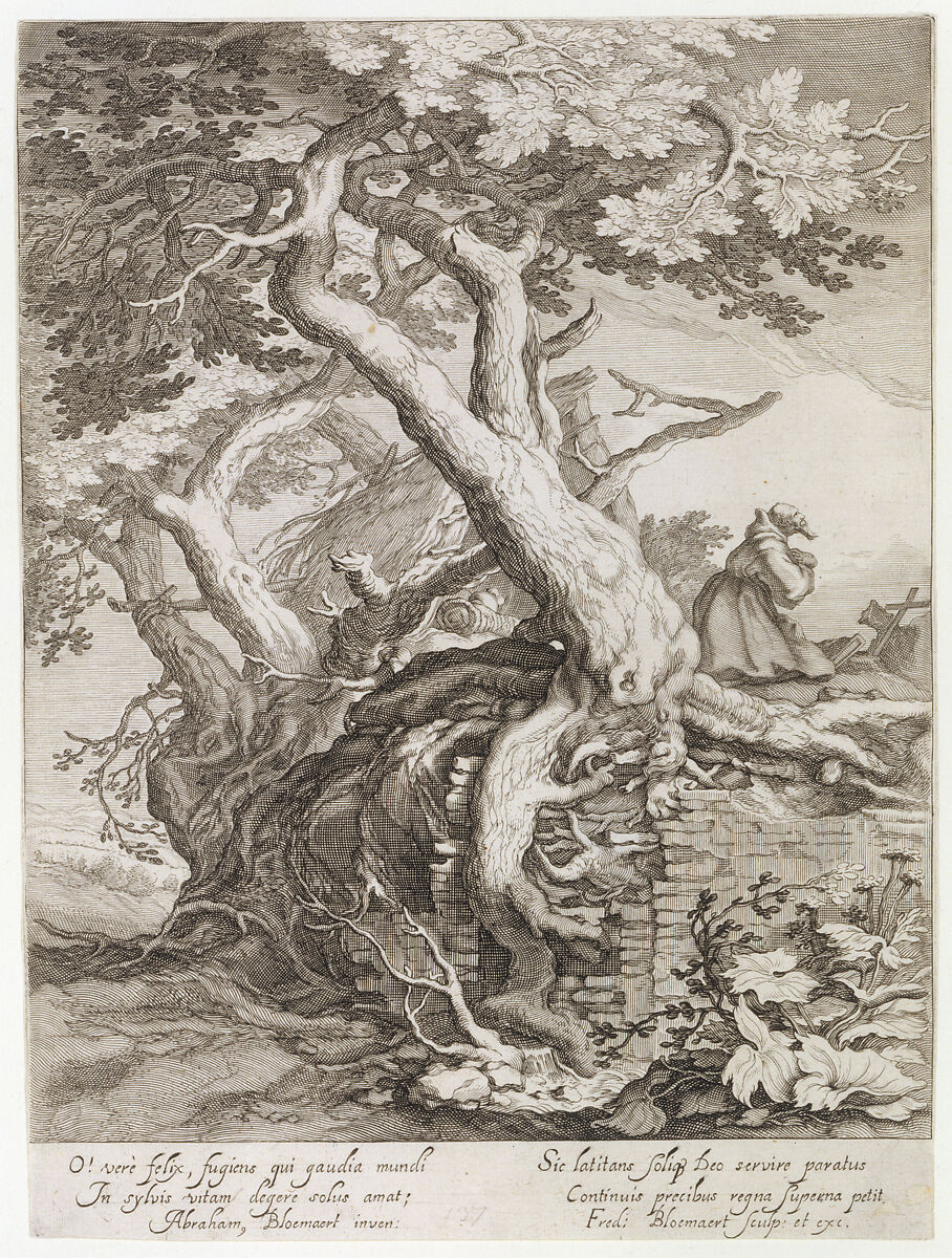 Landscape with a Hermit Praying, Frederick Bloemaert (Dutch, ca. 1610–ca.1669), Engraving 