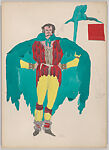 Drawing for a male theatrical costume with a large cape