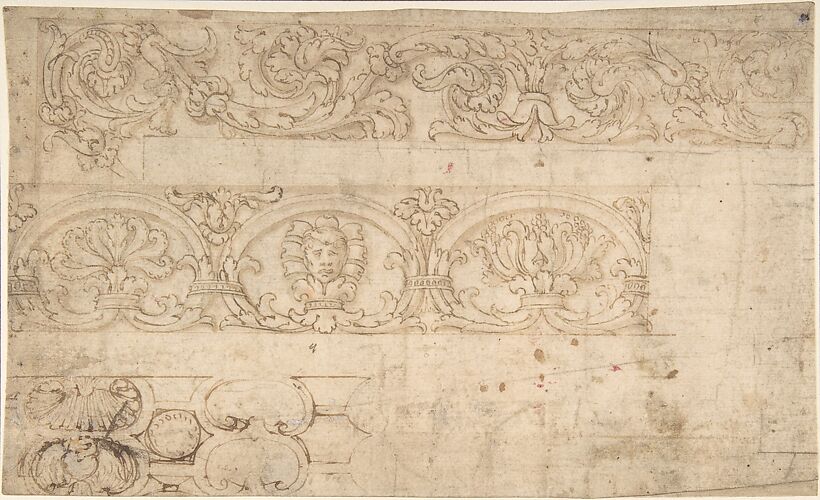 Ornamental Design after the Antique; Bands of Acanthus Rinceaux, Figurated Palmettes, and Shell Cartouches