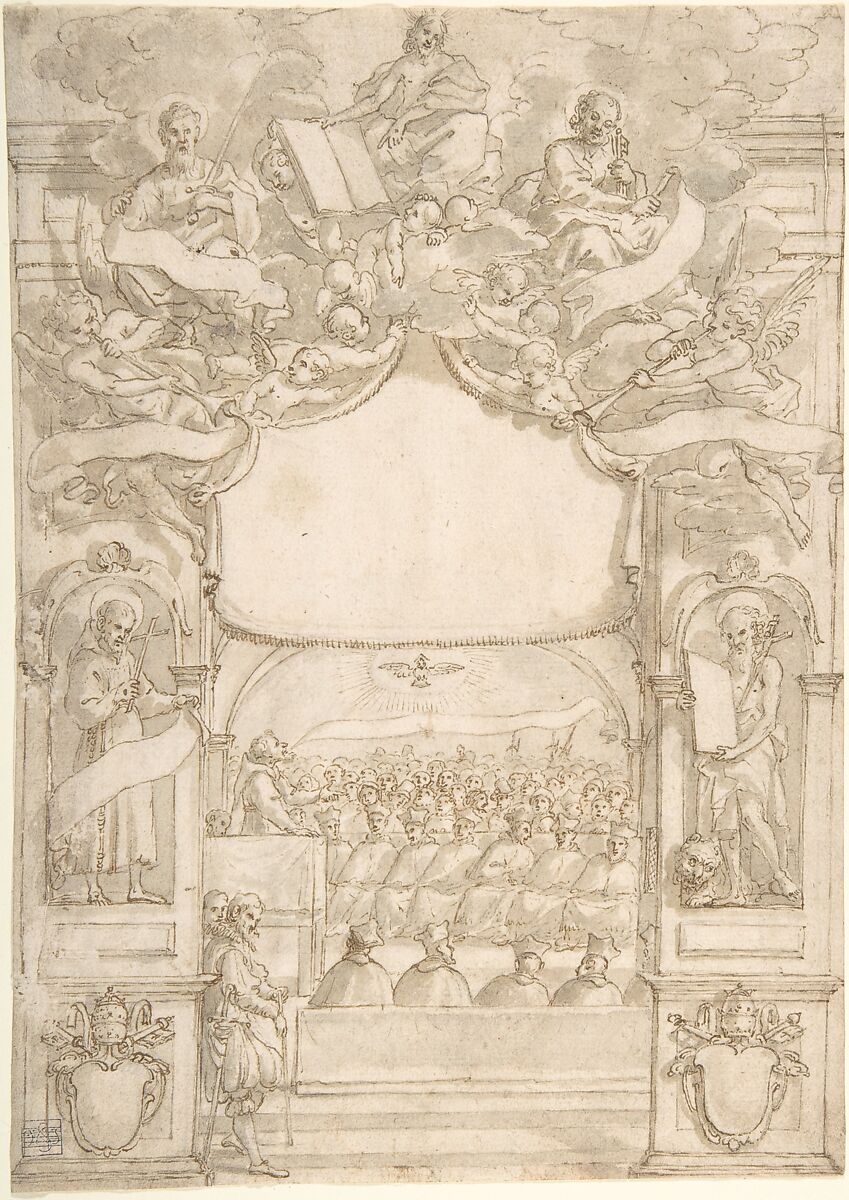 Design for a Title Page, Anonymous, Italian, late 16th century, Pen and brown ink, brush with brown and gray wash 