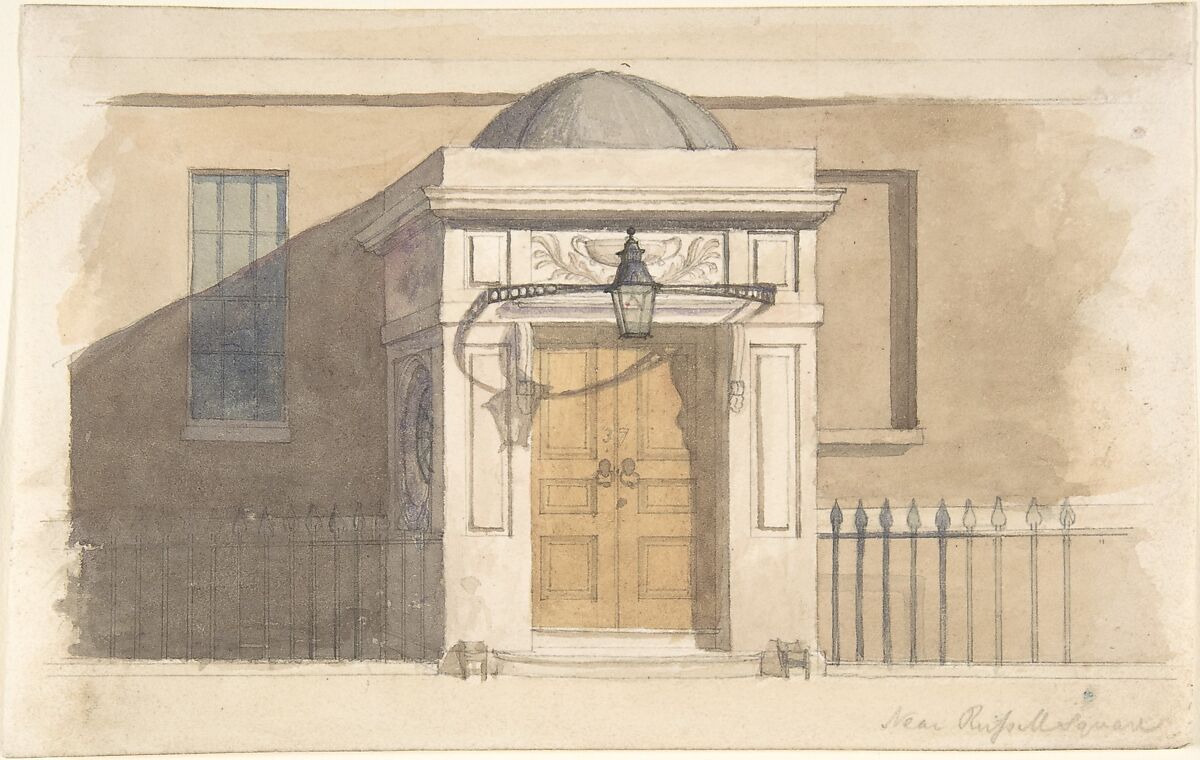 Domed Projecting Rectangular Entrance to a House near Russell Square, Anonymous, British, 19th century, Watercolor and pen and ink 