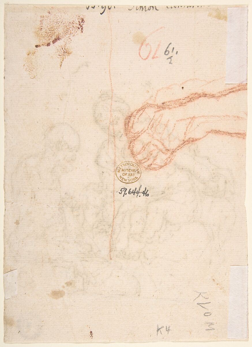 Holy Family with St. John the Baptist (recto); Study of a Foot (verso), Anonymous, Italian, 17th century, Pen and brown ink over black chalk (recto); red chalk (verso)