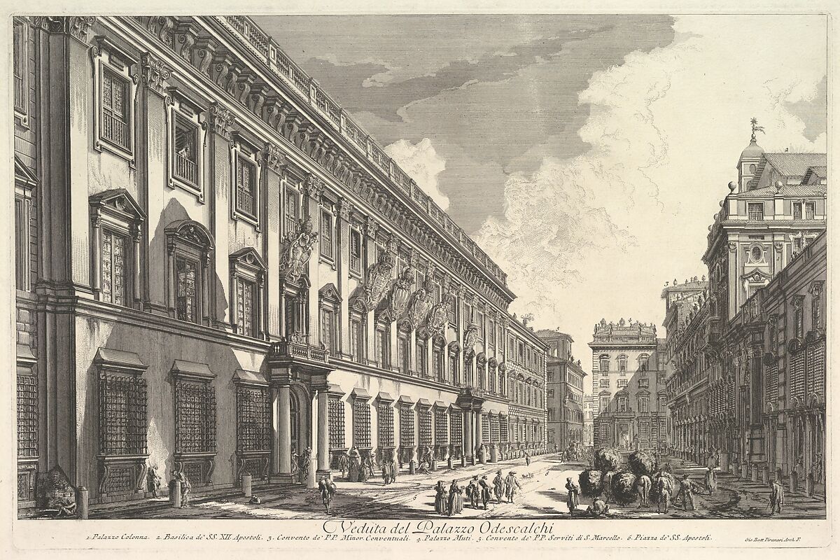 View of the Palazzo Odeschali, from Vedute di Roma (Roman Views), Giovanni Battista Piranesi (Italian, Mogliano Veneto 1720–1778 Rome), Etching; before first state of five (Hind) 