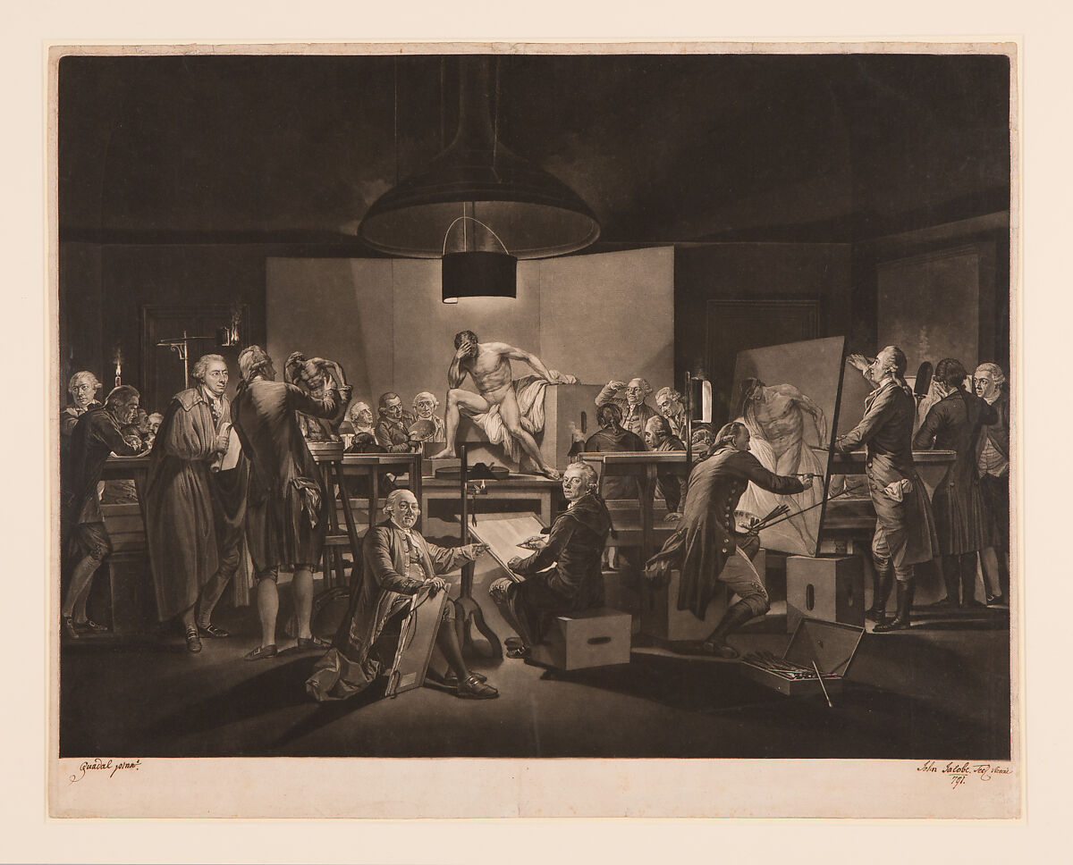 The Life Class of the Vienna Academy, Johann Jacobe (Austrian, Vienna 1733–1797 Vienna), Mezzotint; proof 