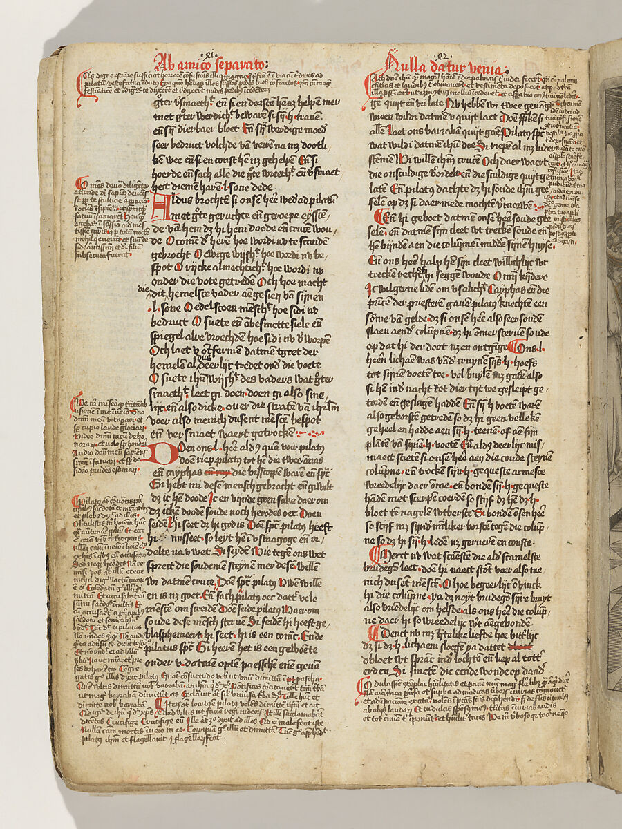 Album with Twelve Engravings of The Passion, a Woodcut of Christ as the Man of Sorrows, and a Metalcut of St. Jerome in Penitence, Israhel van Meckenem (German, Meckenem ca. 1440/45–1503 Bocholt), Engraving, two touched with gold;  woodcut, hand-colored; metalcut, hand-colored; manuscript in dark brown ink with red, and blue initials and flourishes; bound in blind-stamped leather