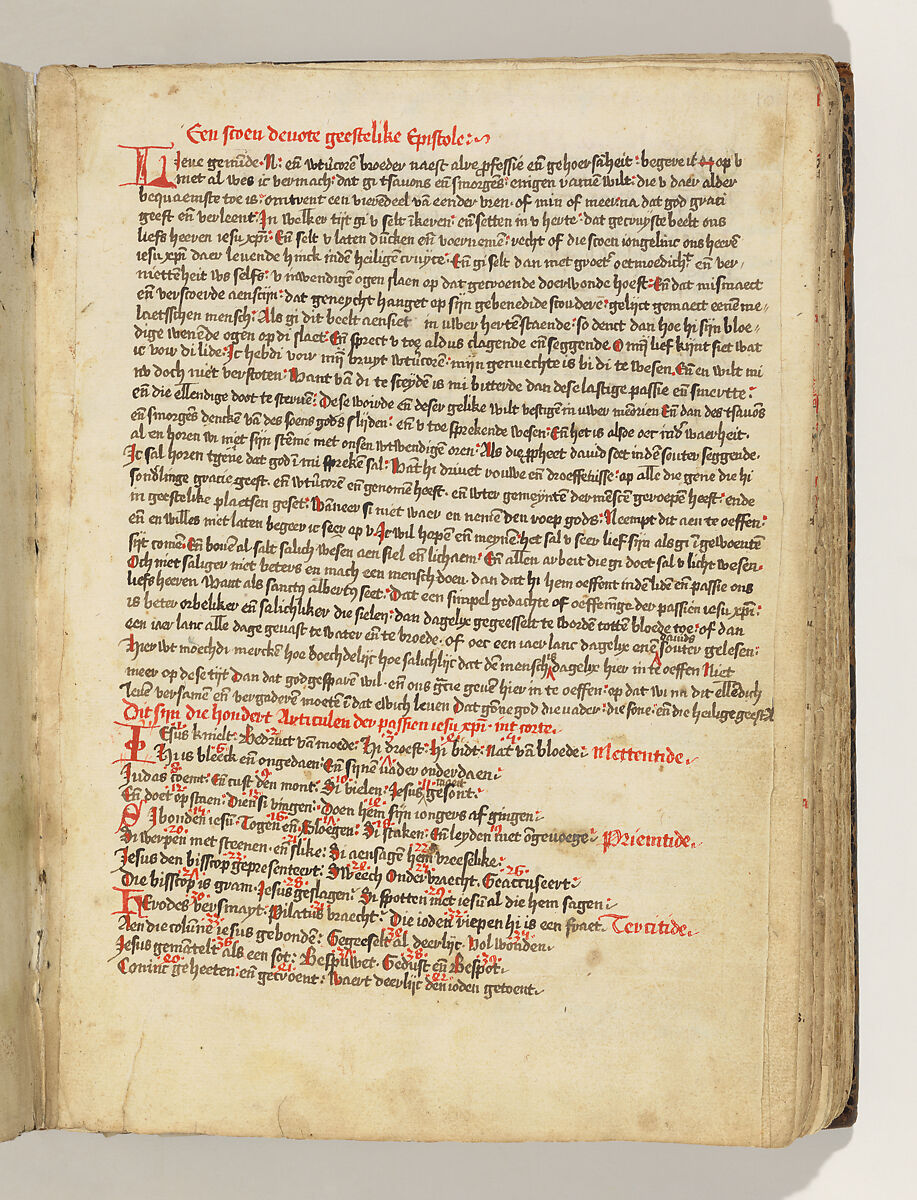 Album with Twelve Engravings of The Passion, a Woodcut of Christ as the Man of Sorrows, and a Metalcut of St. Jerome in Penitence, Israhel van Meckenem (German, Meckenem ca. 1440/45–1503 Bocholt), Engraving, two touched with gold;  woodcut, hand-colored; metalcut, hand-colored; manuscript in dark brown ink with red, and blue initials and flourishes; bound in blind-stamped leather