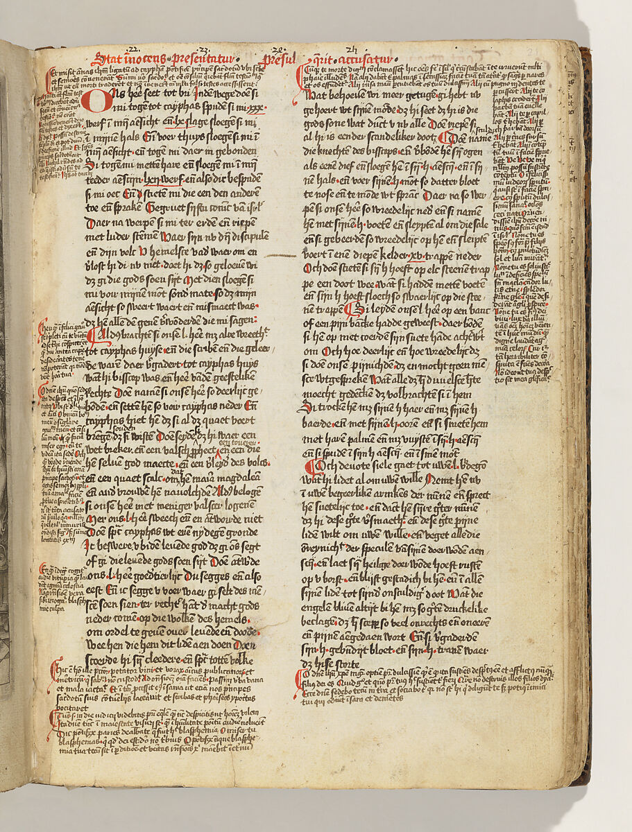 Album with Twelve Engravings of The Passion, a Woodcut of Christ as the Man of Sorrows, and a Metalcut of St. Jerome in Penitence, Israhel van Meckenem (German, Meckenem ca. 1440/45–1503 Bocholt), Engraving, two touched with gold;  woodcut, hand-colored; metalcut, hand-colored; manuscript in dark brown ink with red, and blue initials and flourishes; bound in blind-stamped leather