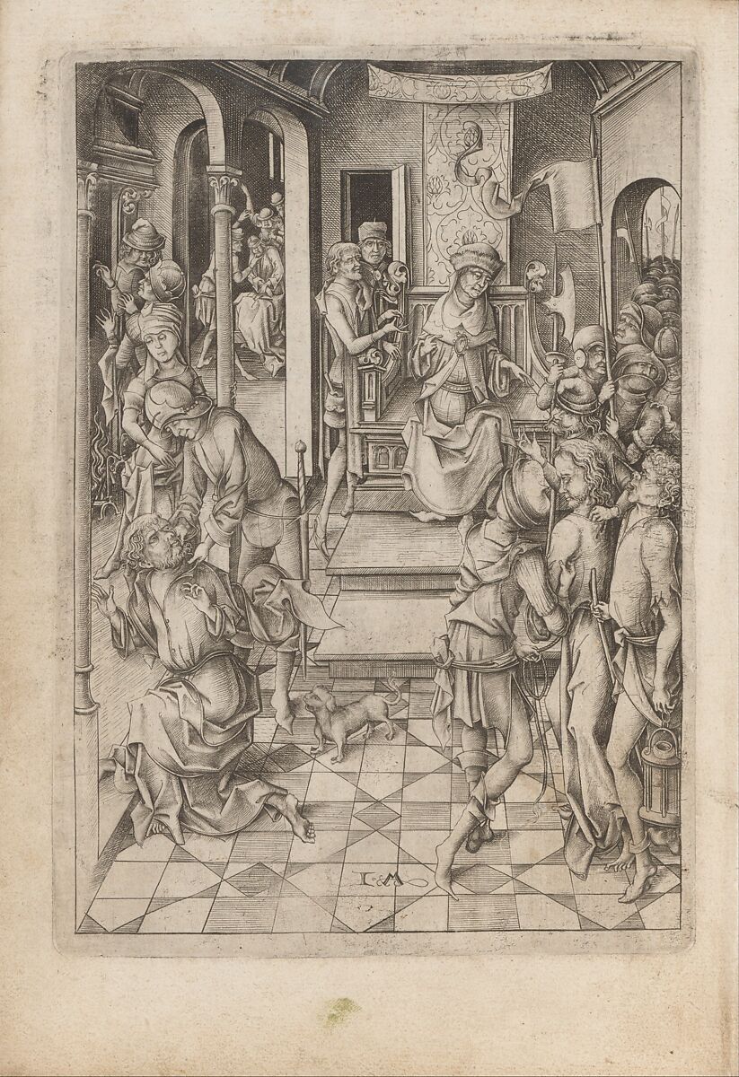 Album with Twelve Engravings of The Passion, a Woodcut of Christ as the Man of Sorrows, and a Metalcut of St. Jerome in Penitence, Israhel van Meckenem (German, Meckenem ca. 1440/45–1503 Bocholt), Engraving, two touched with gold;  woodcut, hand-colored; metalcut, hand-colored; manuscript in dark brown ink with red, and blue initials and flourishes; bound in blind-stamped leather