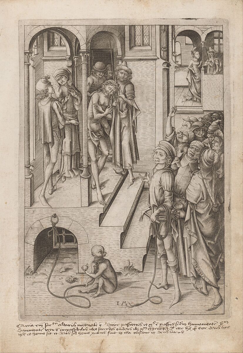 Album with Twelve Engravings of The Passion, a Woodcut of Christ as the Man of Sorrows, and a Metalcut of St. Jerome in Penitence, Israhel van Meckenem (German, Meckenem ca. 1440/45–1503 Bocholt), Engraving, two touched with gold;  woodcut, hand-colored; metalcut, hand-colored; manuscript in dark brown ink with red, and blue initials and flourishes; bound in blind-stamped leather