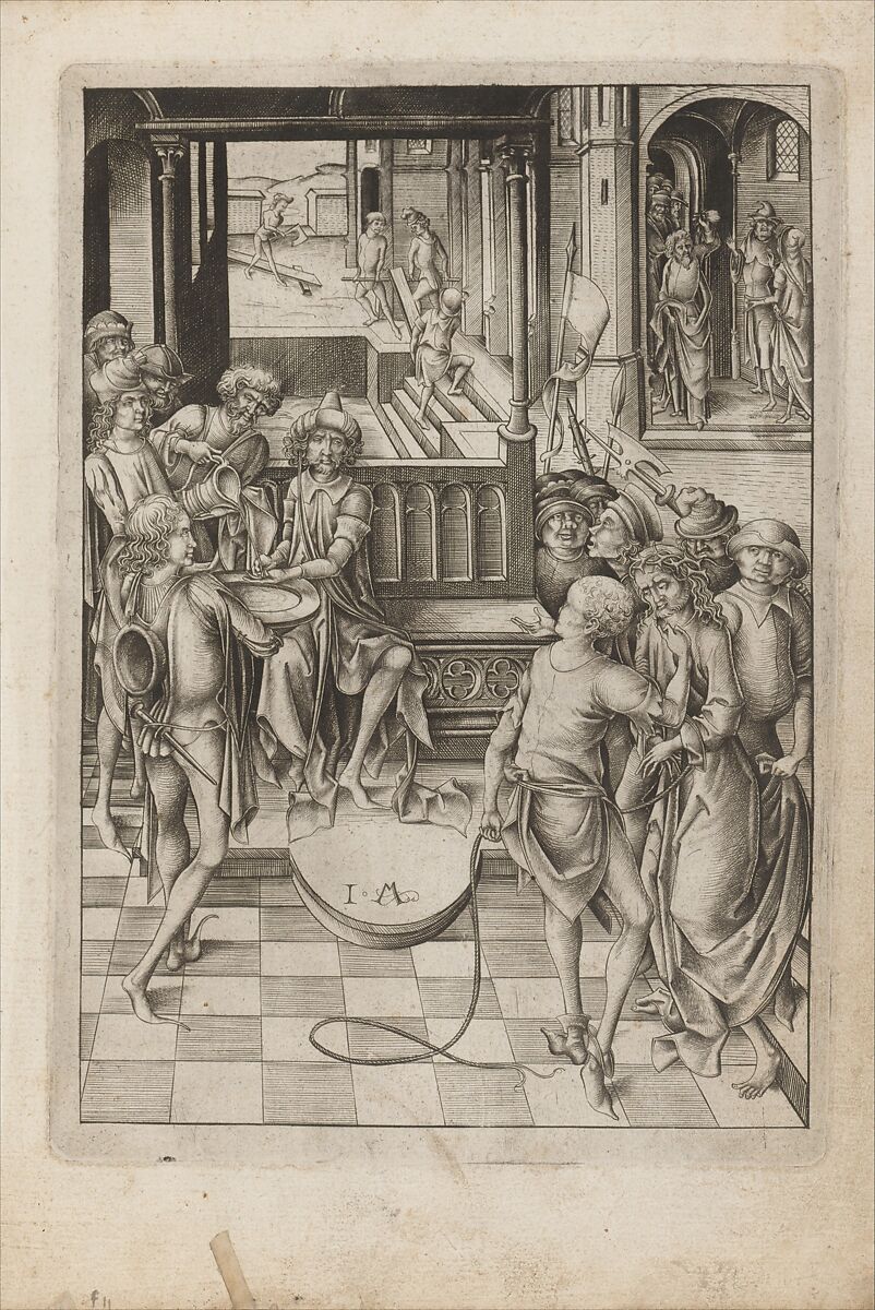Album with Twelve Engravings of The Passion, a Woodcut of Christ as the Man of Sorrows, and a Metalcut of St. Jerome in Penitence, Israhel van Meckenem (German, Meckenem ca. 1440/45–1503 Bocholt), Engraving, two touched with gold;  woodcut, hand-colored; metalcut, hand-colored; manuscript in dark brown ink with red, and blue initials and flourishes; bound in blind-stamped leather