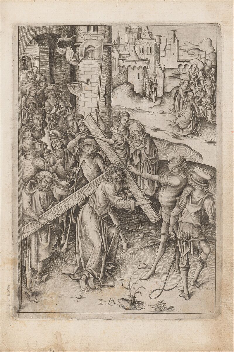 Album with Twelve Engravings of The Passion, a Woodcut of Christ as the Man of Sorrows, and a Metalcut of St. Jerome in Penitence, Israhel van Meckenem (German, Meckenem ca. 1440/45–1503 Bocholt), Engraving, two touched with gold;  woodcut, hand-colored; metalcut, hand-colored; manuscript in dark brown ink with red, and blue initials and flourishes; bound in blind-stamped leather