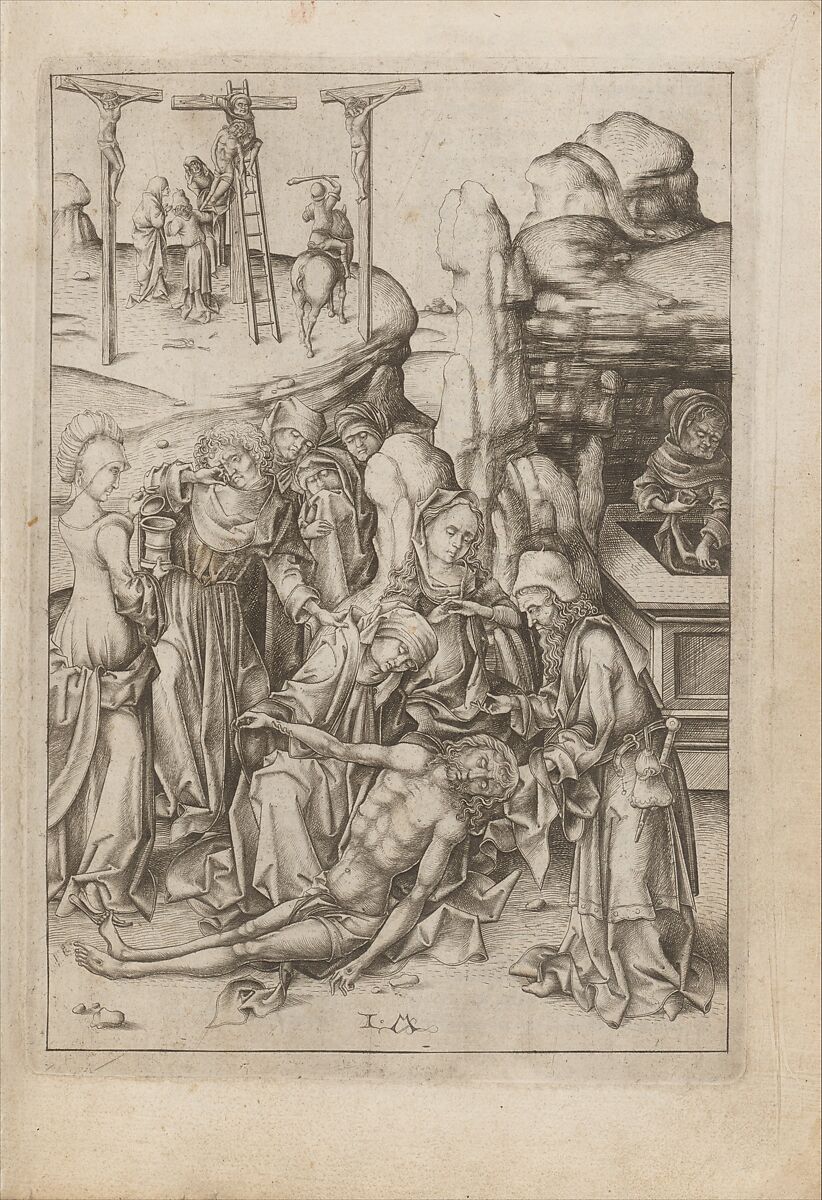 Album with Twelve Engravings of The Passion, a Woodcut of Christ as the Man of Sorrows, and a Metalcut of St. Jerome in Penitence, Israhel van Meckenem (German, Meckenem ca. 1440/45–1503 Bocholt), Engraving, two touched with gold;  woodcut, hand-colored; metalcut, hand-colored; manuscript in dark brown ink with red, and blue initials and flourishes; bound in blind-stamped leather