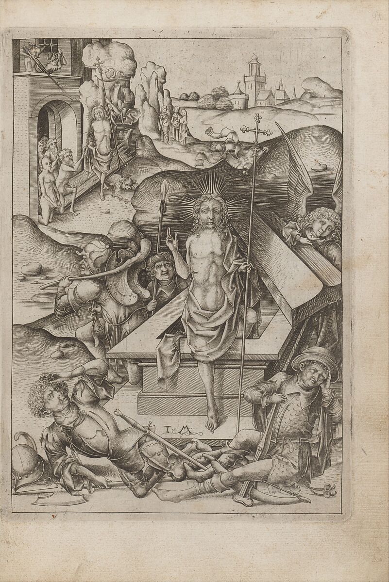 Album with Twelve Engravings of The Passion, a Woodcut of Christ as the Man of Sorrows, and a Metalcut of St. Jerome in Penitence, Israhel van Meckenem (German, Meckenem ca. 1440/45–1503 Bocholt), Engraving, two touched with gold;  woodcut, hand-colored; metalcut, hand-colored; manuscript in dark brown ink with red, and blue initials and flourishes; bound in blind-stamped leather