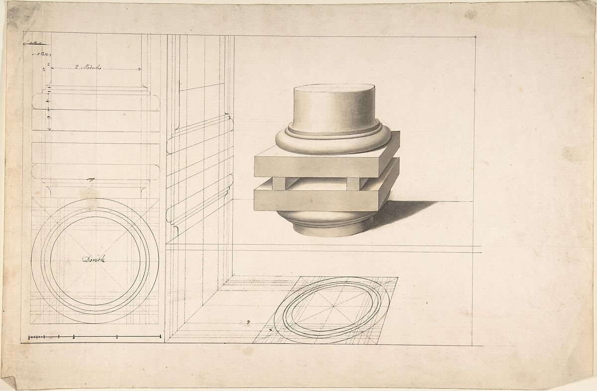 Projections of Columns, Anonymous, British, 18th century, Pen and black ink, brush and gray and brown wash 