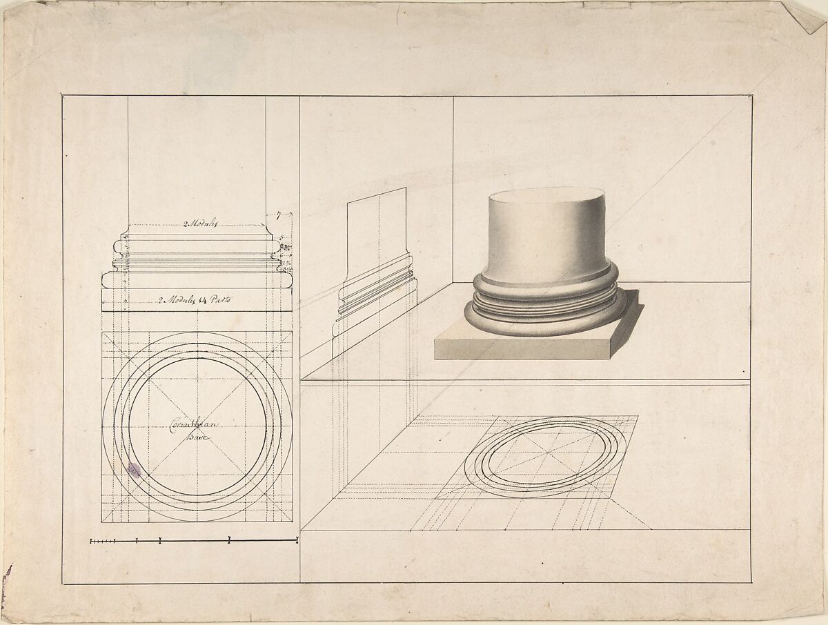 Projections of Columns, Anonymous, British, 18th century, Pen and black ink, brush and gray and brown wash 