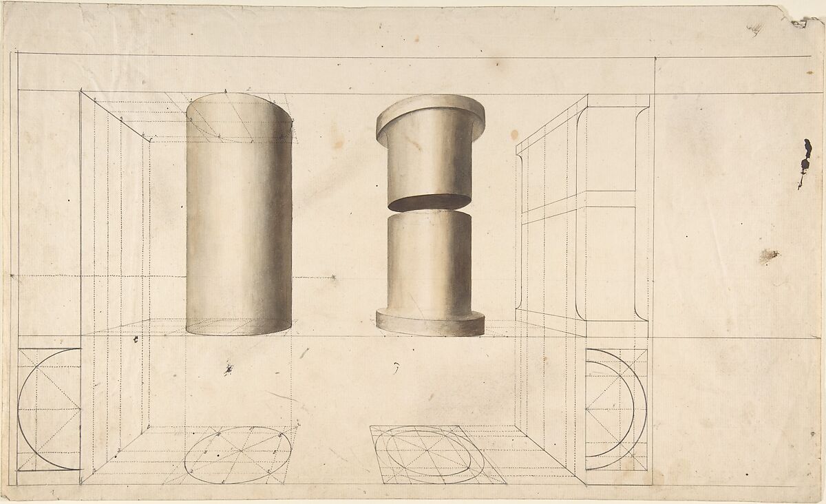 Projections of Columns, Anonymous, British, 18th century, Pen and ink, brush and gray and brown wash 