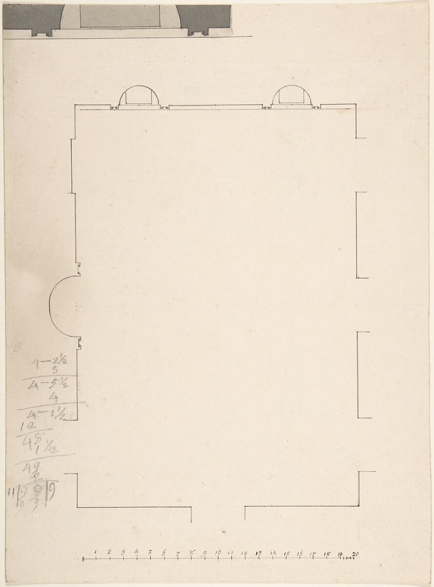 Plan of large room with three niches, Anonymous, British, 18th century, Pen and ink 