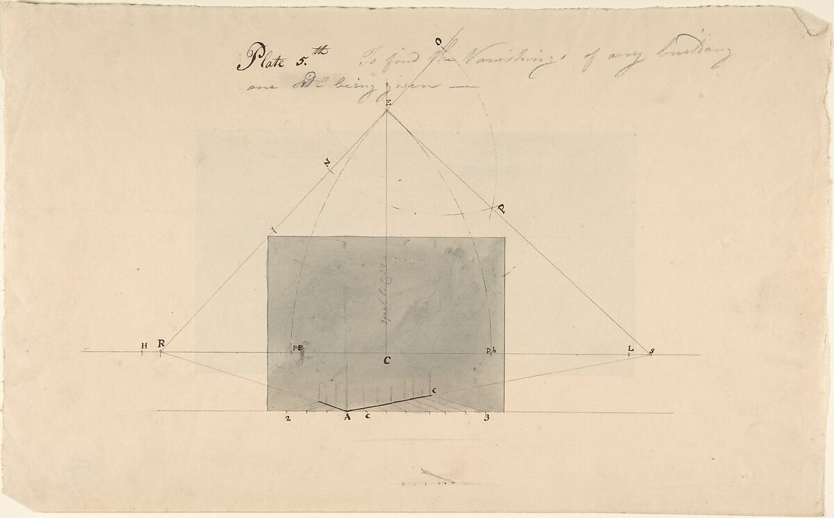 To Find the Vanishing of Any Building, one side being given, Anonymous, British, 18th century, Pen and ink, brush and wash, over graphite 