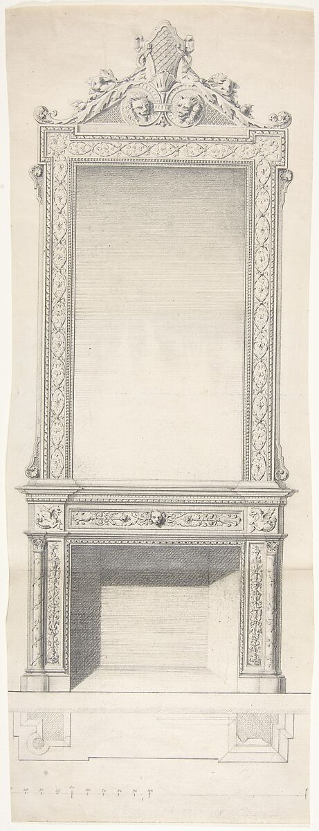 Chimneypiece Design with Mirror, Anonymous, British, 19th century, Graphite 
