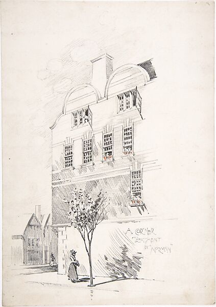 Sketch for an architectural magazine, Anonymous, British, late 19th to early 20th century, Pen and ink over graphite 