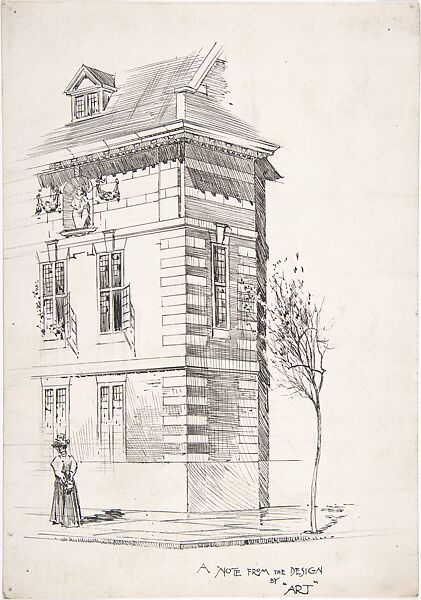 Sketch for an architectural magazine, Anonymous, British, late 19th to early 20th century, Pen and ink over graphite 