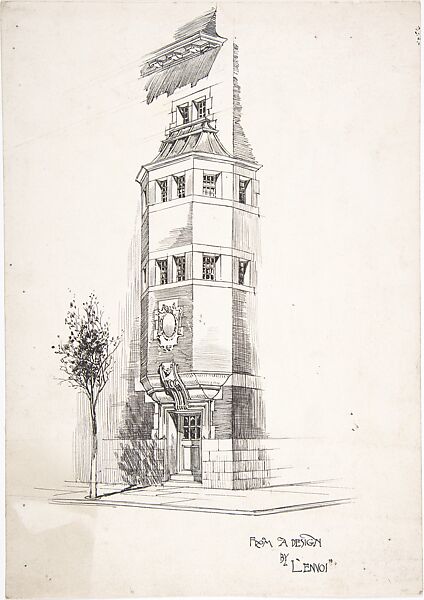 Sketch for an architectural magazine, Anonymous, British, late 19th to early 20th century, Pen and ink over graphite 