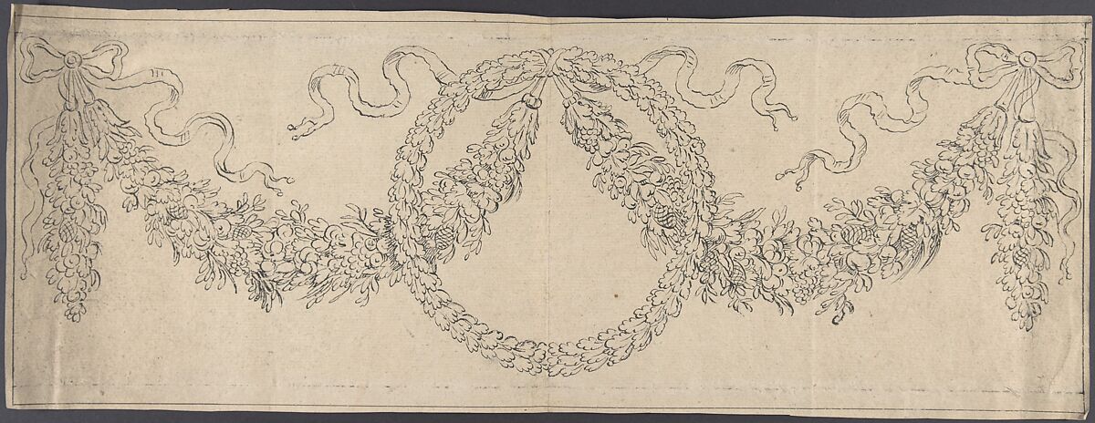Design for a Frieze with Wreath and Festoons, Anonymous, British, 18th century, Pen and ink 