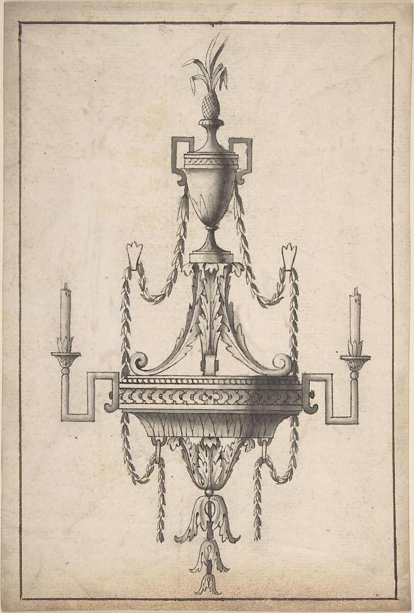 Candelabrum, Anonymous, British, 18th century, Pen and ink, brush and gray wash 